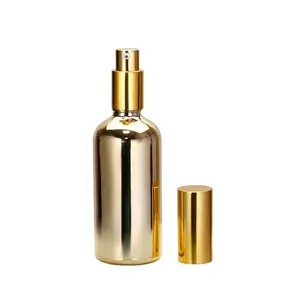 Hot sell 100ml electroplate golde silver rose gold blue purple spray glass vial perfume bottle glass