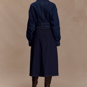 OEM Women's 2025 Retro Versatile Strap Waist Lapel Loose <b>Quilted</b> Breathable 100% Cotton Denim Jacket - Product Image 3