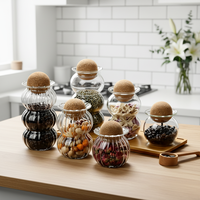 Bocal en verre de cuisine avec couvercle sphérique décoratif en liège, hermétique et fiable, pour un stockage professionnel