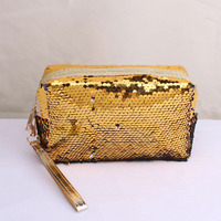 Sacs de maquillage à paillettes changeantes, étui à crayon réversible pour paillettes