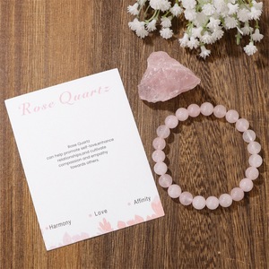 Natural Stone Bracelet Set, 8mm Round Bead Stretch Bracelet, with Raw Stones and Meaning Cards, Wholesale Customizable - Product Image 2
