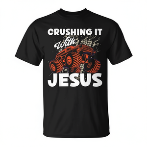 T-shirt Crushing IT With Jesus Christian Faith Monster Trucks - Product Image 2
