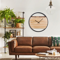 Jam Dinding Minimalis 16 Inci, Nordic Modern Kreatif Sederhana Bingkai Baja Logam Padat Jam Kayu Besar Seni Minimalis Dekorasi Rumah