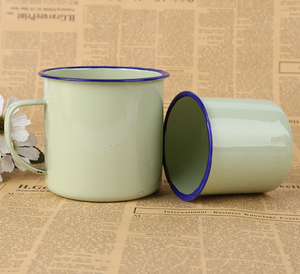 Tasses à thé et à café en émail métallique de camping avec poignée, plusieurs tailles et couleurs : jaune/vert, blanc/crème - Product Image 4