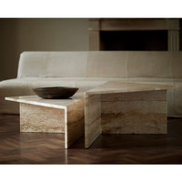 Table basse en marbre de style café, ensemble de 2 pièces, table basse en marbre de luxe, table basse triangulaire en travertin