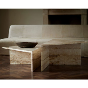 Cao Cấp Thấp Chiều Cao Plinth Marble Cafe Bảng 2Pcs Đặt Bàn Trà Marble Luxury Triangle Travertine Bàn Cà Phê - Product Image 6