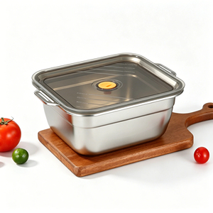 Boîte de conservation/saladier en acier inoxydable à double poignée avec couvercle ; Boîte de conservation multifonctionnelle pour le déjeuner - Product Image 5