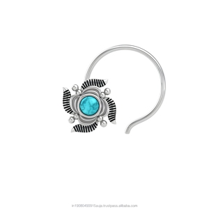 Bijoux indiens en argent sterling 925, clou de nez rond en turquoise avec sertissage en coupelle, personnalisable, vente en gros pour femmes et jeunes filles - Product Image 3