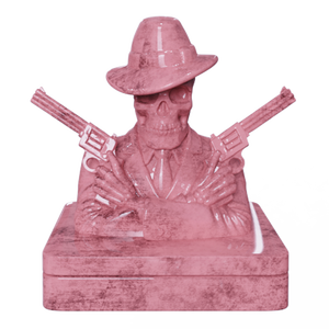 カスタマイズされたセラミックスーツギャングスターサグデュアルハンドガン置物付き磁器スケルトンスカルカウボーイお香ホルダーバーナー室 - Product Image 1