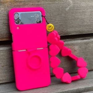 Funda de Silicona Líquida de Lujo con Correa de Neón, Antigolpes, con Cordón y Agarre para Teléfono, para Z Flip 3/4/5/6, Estilo Ins, Corazón 3D - Product Image 6