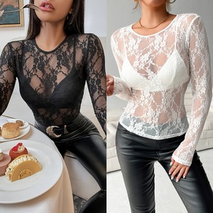 WY607002 Maglietta Casual da Donna a <span class=keywords><strong>Maniche</strong></span> <span class=keywords><strong>Lunghe</strong></span> in <span class=keywords><strong>Pizzo</strong></span>, Blusa Modellante a Tinta Unita, Vestibilità Aderente, Top Femminile - Product Image 6