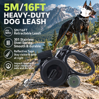 Laisse Rétractable Intelligente pour Chien de 4,8 m avec Lampe Torche LED, en Nylon et Acier, pour Grands Chiens – Commande en Gros