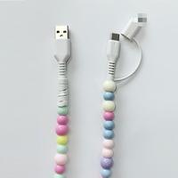 Cable de Datos USB-C a USB-A de 1M, Hecho a Mano, con Perlas Coloridas, Carga Rápida, Revestimiento de PVC Duradero, para Computadoras y Teléfonos Móviles