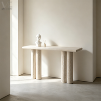 Console moderne en fibre de verre avec surface en travertin imitation pierre, meuble de décoration intérieure, console d'entrée
