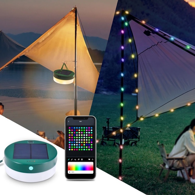Solar Camping Lights String Smart LED Night Lamp Outdoor Decor Waterproof IP65 Usb Rechargeable RGB Lighting With APP Control
