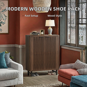 Meuble à chaussures moderne en bois avec étagères amovibles pour un montage rapide, idéal pour salon de villa, mobilier de maison personnalisable et autoportant - Product Image 2