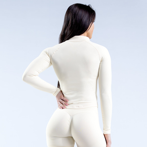 Nouvelle conception de vêtements de sport pour la salle de sport, veste de sport à manches longues à fermeture éclair, coupe ajustée, haute élasticité, effet seconde peau, pour femmes, pour la course à pied - Product Image 4