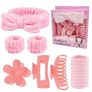 Модный набор для умывания из фланели с повязкой на голову, браслетами и заколками для волос — стильный женский подарочный набор из 16 предметов для свадьбы - Product Image 2