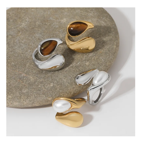 แหวนไม้กางเขนแบบเปิดชุบทองแฟชั่นของผู้หญิงดีไซน์ให้หยดน้ำโลหะใสสำหรับเครื่องประดับหรือของขวัญ - Product Image 2