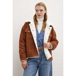 Abrigo de Gamuza Color Café para Mujer, Casual, Manga Larga, Forro de Piel Sintética, Cálido - Product Image 4