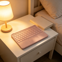 Keyboard Nirkabel Pink 5.0 Ukuran Penuh dengan Touchpad USB-C LED Backlit untuk Tablet iPad 10.2 dan 10.5 Inch