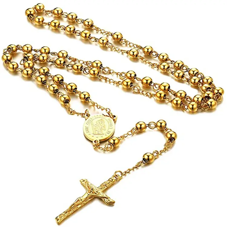 FaithHeart Catholic Rosary Beads Necklace, Holy Saint Michael/Christopher/Virgin Mary/Saint Benedict Medal with Cross Crucifix