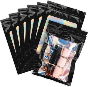 Bán Hot Zip khóa gói Nắp kéo Holographic Pouch Mylar Đen siplock cửa sổ Túi - Product Image 3
