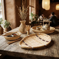 Twee kleuren bamboe geweven dienblad, handgemaakt, natuurlijk fruitplateau, druppelvormig snackbord voor eettafel, keuken, huisdecoratie