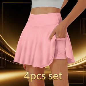 Oferta en Temu: Paquete de 4 faldas pantalón plisadas de cintura alta para mujer, con bolsillos, para gimnasio, yoga, deportes, uso diario informal - Product Image 2