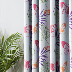 En gros Blanc Papillon Impression <span class=keywords><strong>Style</strong></span> Maison Protection Solaire Anti-Statique Languette Arrière Personnalisé Polyester Rideaux Occultants// - Product Image 3