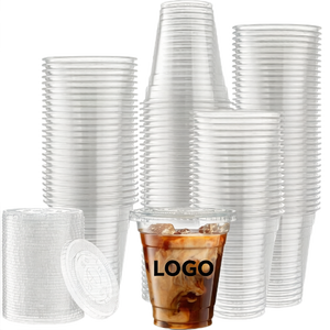 Vasos Desechables Ecológicos de PET Transparente de 89 mm, 10/12/14/16/20/24 oz, con Tapa y Fondo Plano, para Bebidas y Café, con Logotipo Personalizado - Product Image 1