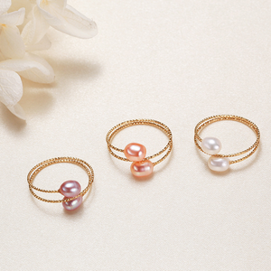 2024 14K Gold Natural Freshwater Pearl <strong>Rings</strong> <strong>Resizable</strong> Classic &amp; Fashionable Inlay Gemstone <strong>Rings</strong> Adjustable Rice Pearl <strong>Ring</strong> - Product Image 5
