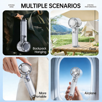 Kipas Mini Turbo Transparan Berkecepatan Tinggi Pabrik Shenzhen, Kipas Portabel & Dapat Dipakai, Kipas Genggam Mini Elektrik Dengan Pengait untuk Berkemah