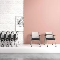 Chaise de séminaire moderne pliable et mobile avec accoudoir fixe et dossier respirant, idéale pour la formation et le bureau