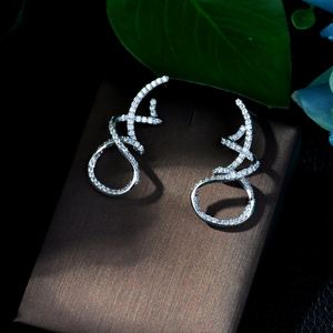 HIBRIDE Lujo Bobinado Líneas Geometría Full Mirco Pavimentado Microl Zirconia Naija Stud Pendiente Joyería de moda Bijoux Femme - Product Image 5