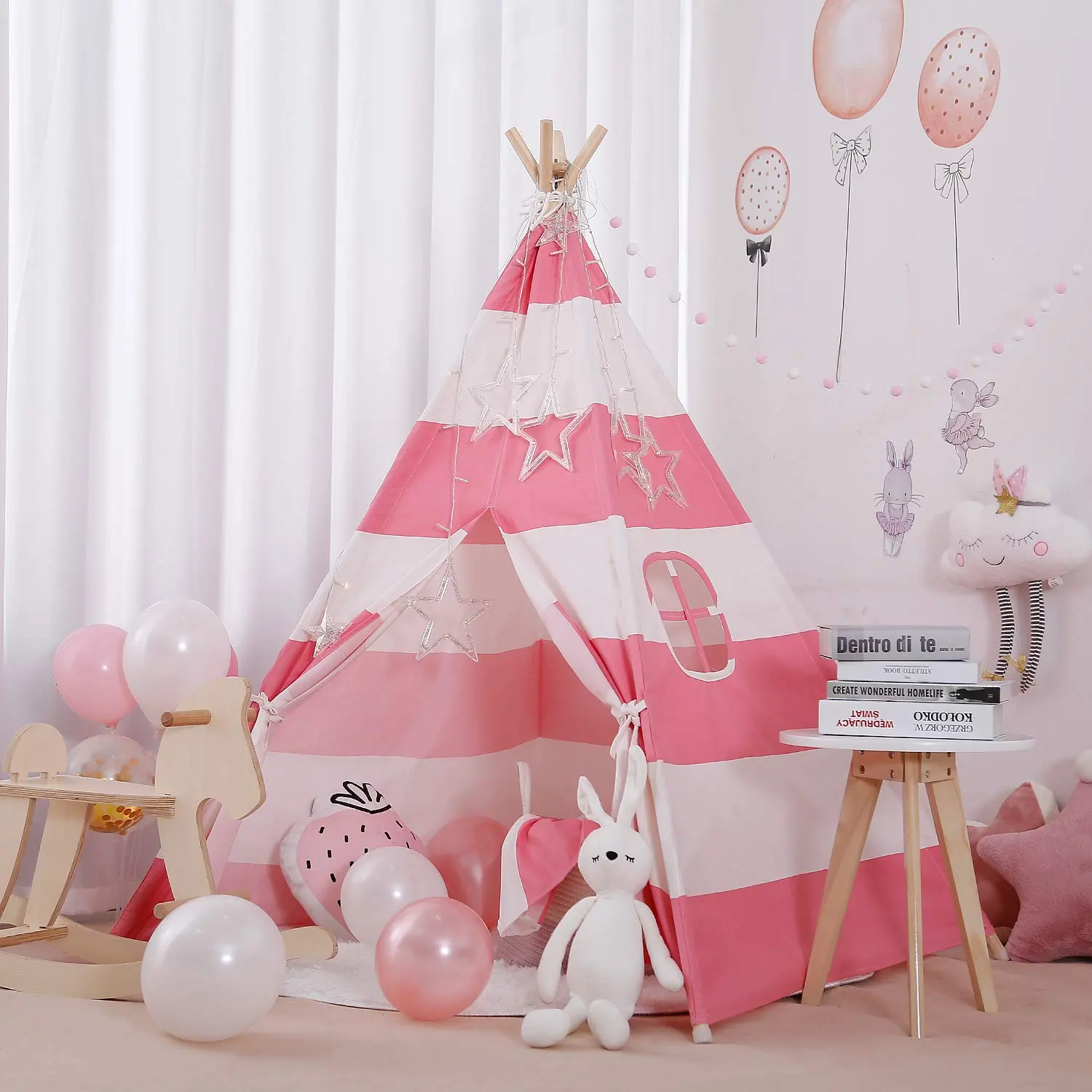 Nhà sử dụng màu hồng sọc cô gái dễ thương trẻ em teepee Lều Kid lều, biểu tượng tùy chỉnh Kid lều