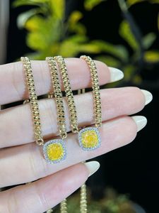 Collier chaîne cubaine en or 18 carats avec diamant naturel jaune de 0,63 ct, bijoux fins Xinfly AU750, vente flash - Product Image 3