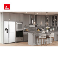 AllandCabinet Armoire de cuisine à panneau encastré en forme de L avec double four encastré Armoire avec dosseret de hotte en acier inoxydable