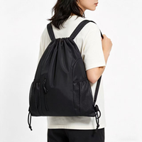 Sac à dos imperméable Oxford avec cordon de serrage, prêt à être expédié, sac de sport avec poches en filet à fermeture éclair sur le devant pour hommes et femmes, 5 couleurs