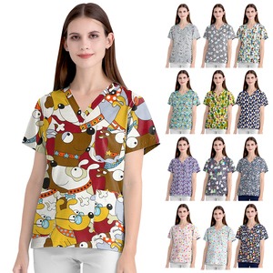Uniformes de hospital para mujer, Top con cuello en V, uniformes médicos estampados, uniformes médicos cómodos, uniformes impresos, patrones coloridos - Product Image 2