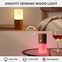 Veilleuse moderne en bois à détection de gravité, rechargeable 780 mAh, lampe à bascule RGB à changement de couleur pour décoration de chevet