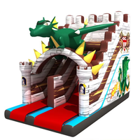 Château gonflable commercial à double piste sur le thème du dragon, toboggan sec pour location événementielle et parcs d'attractions
