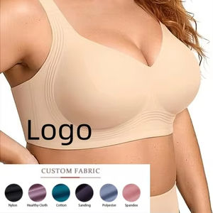 Women's Wire Free Solid Jelly <strong>Bra</strong> Plus Size Seamless Breathable Full Coverage Push-Up Comfortable Adjusted-Straps Knitted - Product Image 1