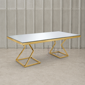 Mesa Rectangular Moderna de Acero Inoxidable con Tapa de Espejo y Base Geométrica para Eventos y Banquetes - Product Image 4