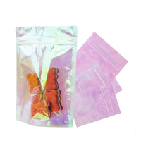 Pochettes holographiques en mylar, petits sacs transparents, petits et mignons à fermeture éclair, pour cadeaux de beauté, 100 pièces