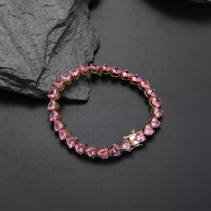 Bracelet Tennis Homme 7mm à Trois Griffes en Forme de Cœur, Chaîne Simple Rangée Or Rose Hip-hop Tanjing Fashion - Product Image 3