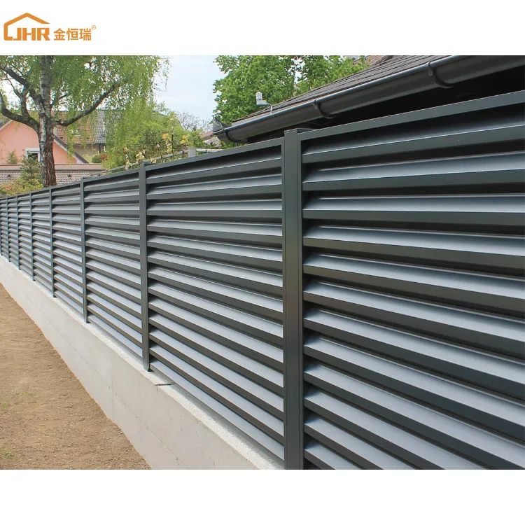 JHR Lifetime Warranty Aluminum Fence Modern Metal Material House Garden Fence Design Powder Coating Custom Louvre Boundary Fenci
