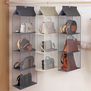 Non-tissé 3 niveaux placard sacs pliable porte-vêtements sacs à main suspendus étagère <span class=keywords><strong>organisateur</strong></span> avec un crochet - Product Image 3