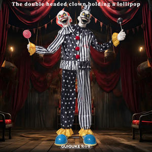 Büyük Mekanik Elektrikli İndüksiyonlu Çift Başlı Palyaço Animasyonlu Dekorasyon Cadılar Bayramı Animatronik Ses Aktifli Komik Joker - Product Image 3