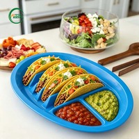 Nampan Taco Plastik 3 Slot 2 Area Saus Bebas BPA Food Grade PP Aman untuk Mesin Cuci Piring Aman untuk Microwave Dapat Ditumpuk Dapat Digunakan Kembali